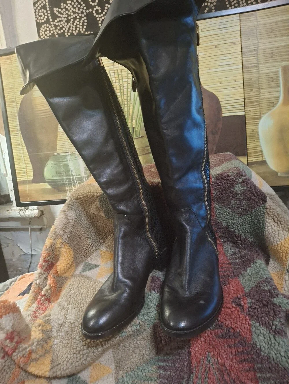 Michael Kors Black Over-the-Knee Zip-Front Riding Boots